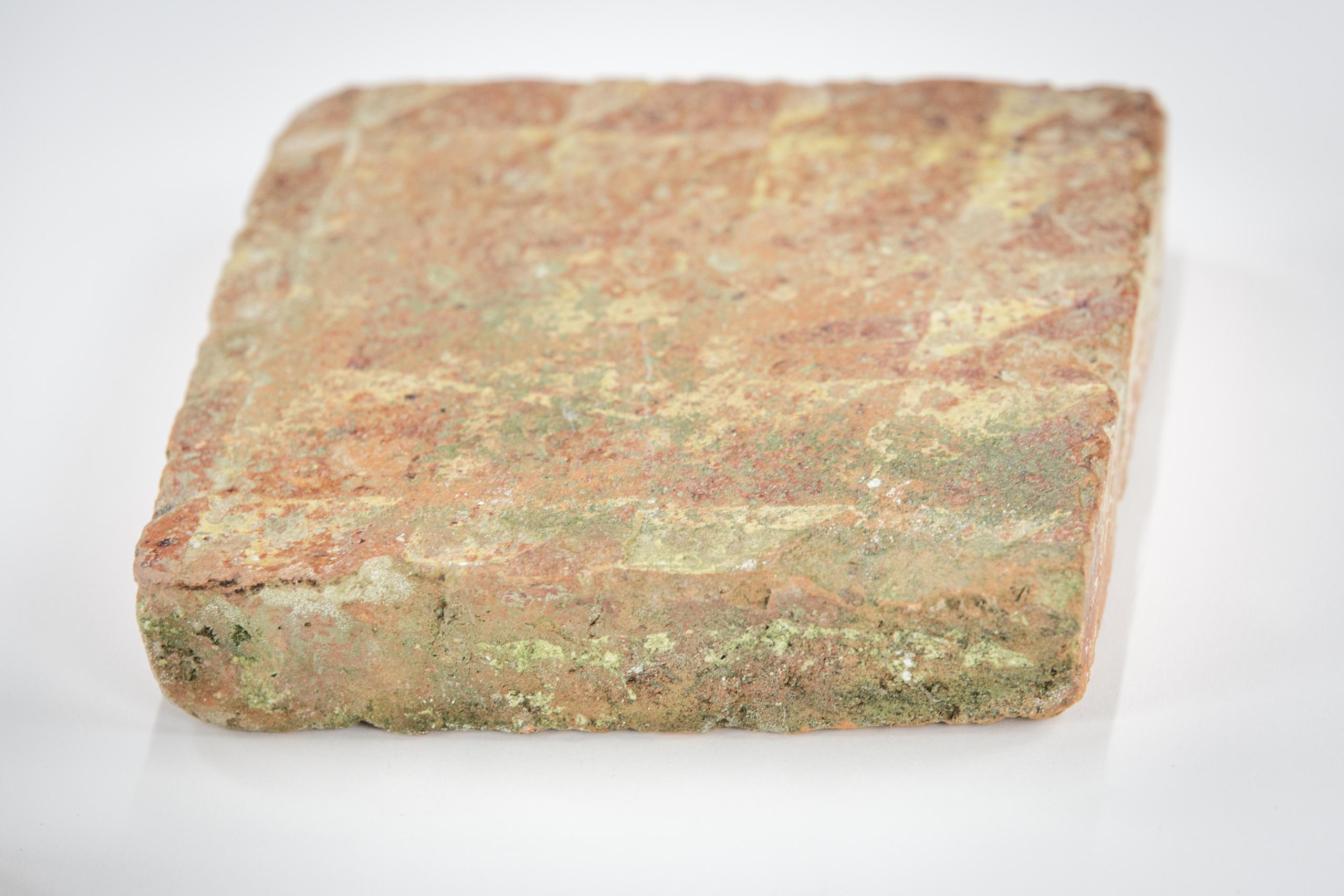 18th Century and Earlier Pair of Medieval Encaustic Floor Tiles with Geometric Pattern For Sale