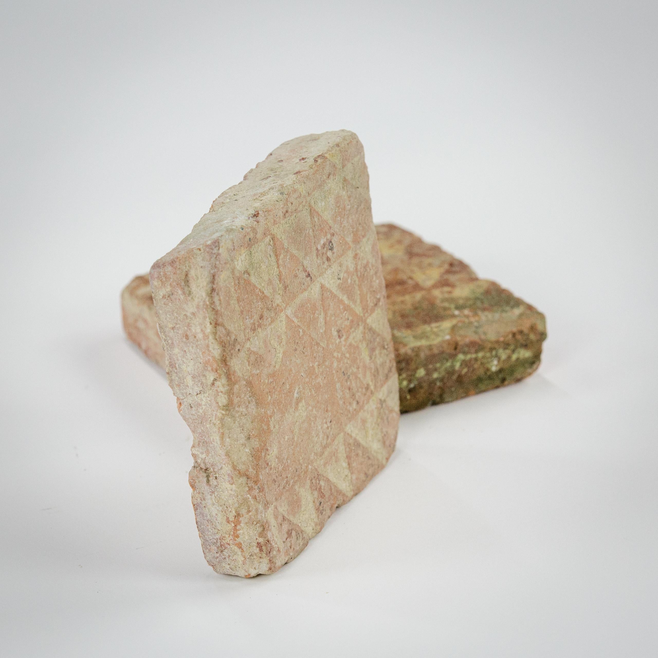 Pair of Medieval Encaustic Floor Tiles with Geometric Pattern For Sale 1