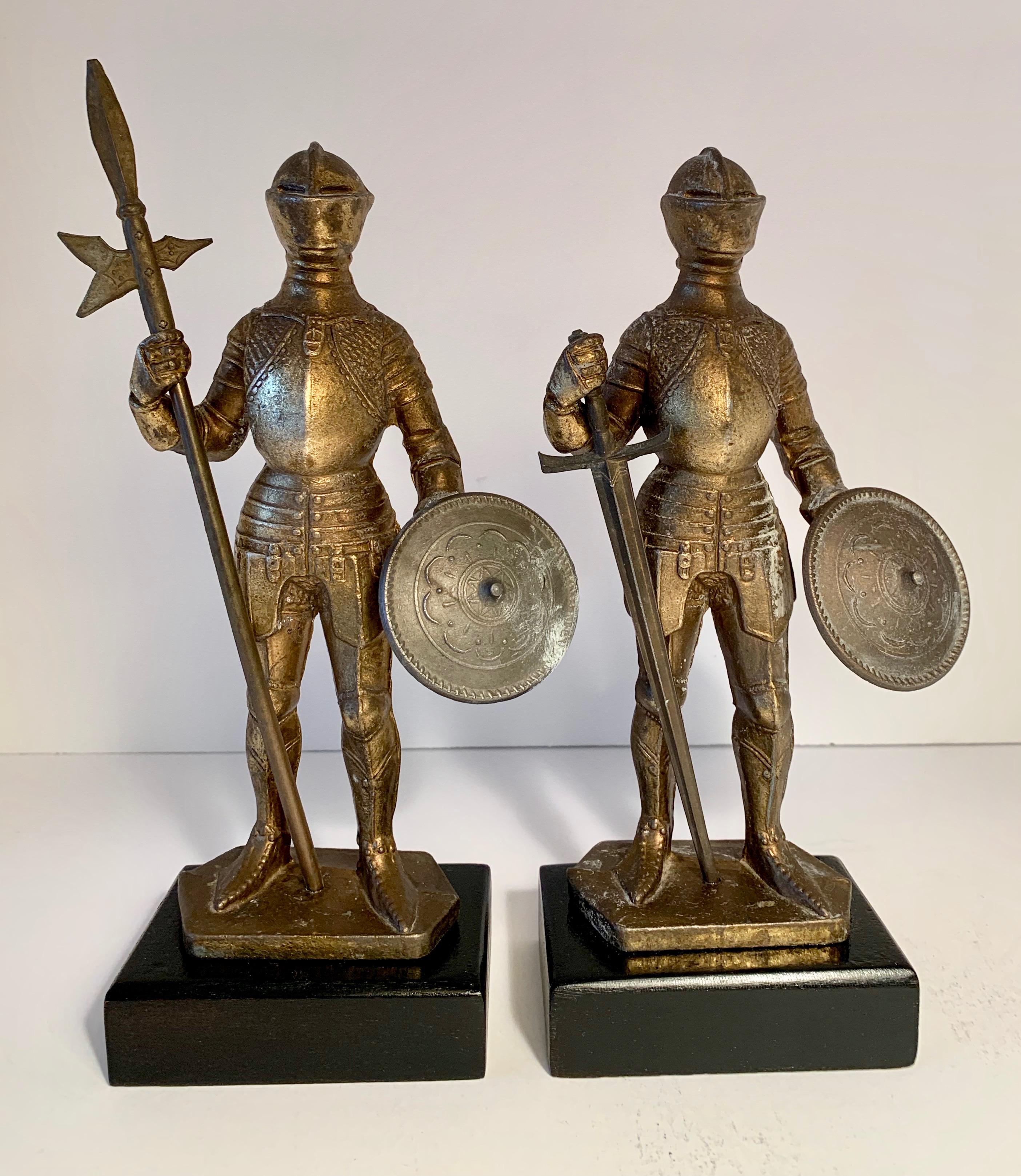 Gilt Pair of Medieval Knight Bookends