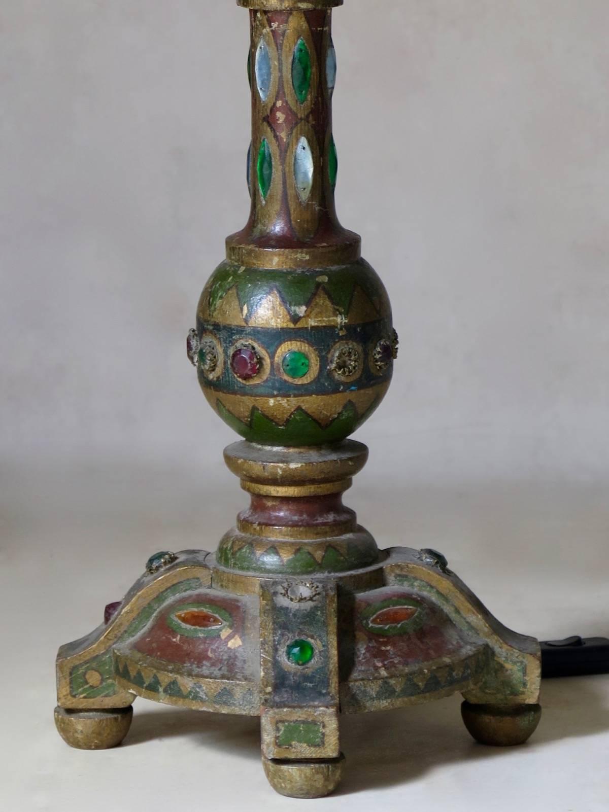 Pair of Medieval Style Jeweled Lamps, France, circa 1930s For Sale 3