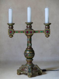 Pair of Medieval Style Jeweled Lamps, France, circa 1930s