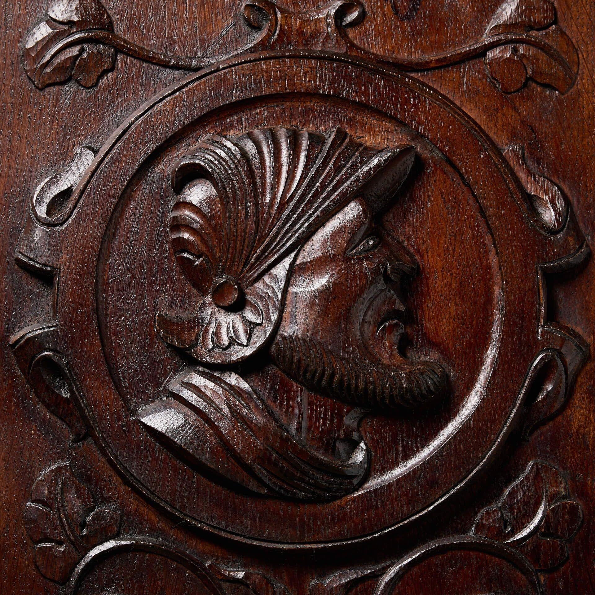Jacobean Pair of Medieval Style Oak Wall Panels For Sale