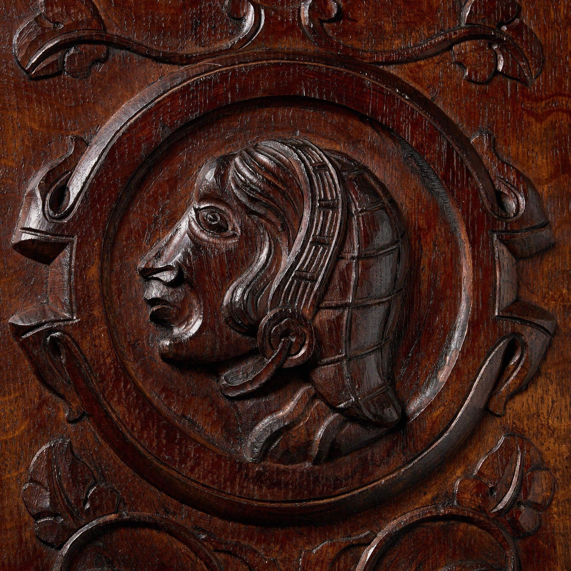English Pair of Medieval Style Oak Wall Panels For Sale