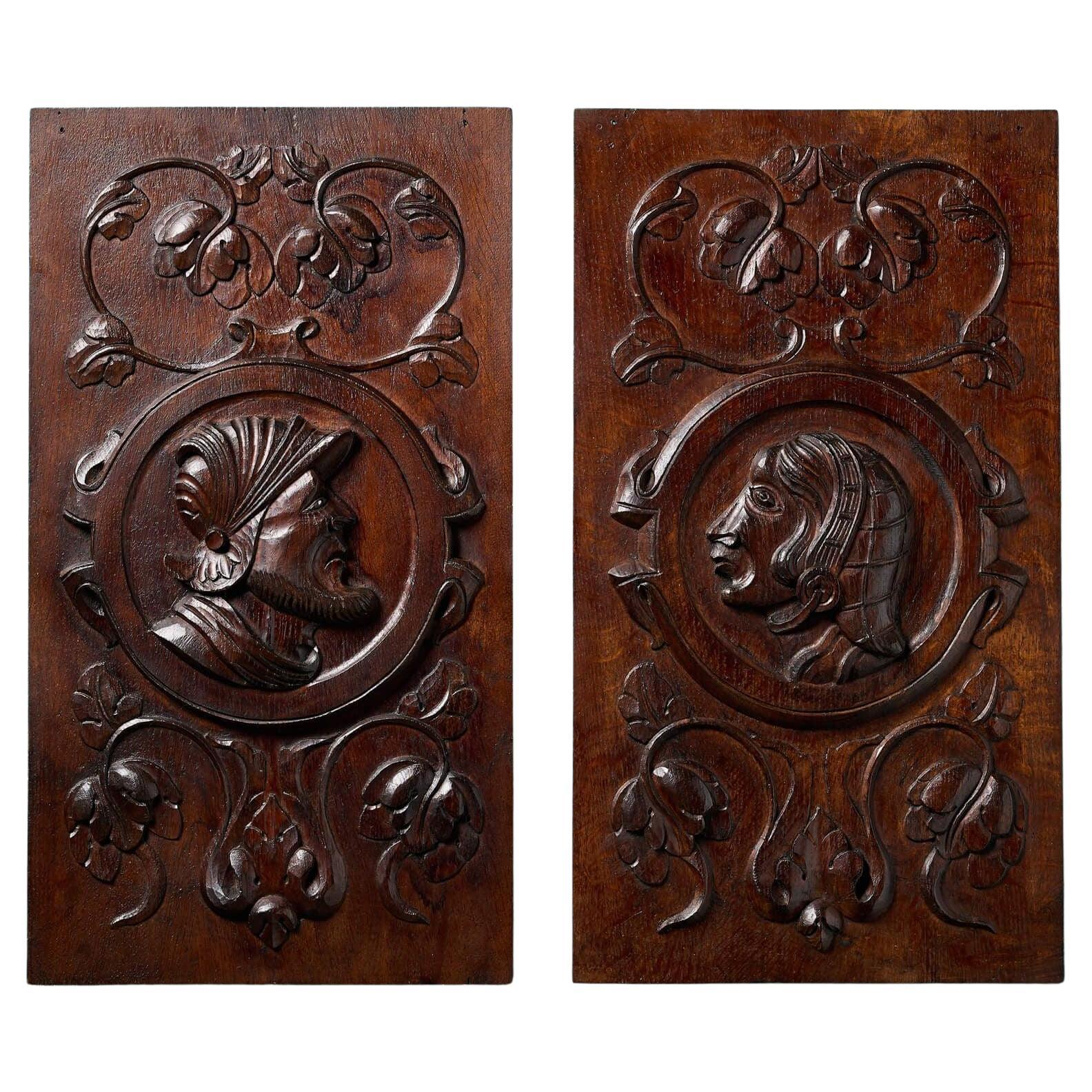 Pair of Medieval Style Oak Wall Panels