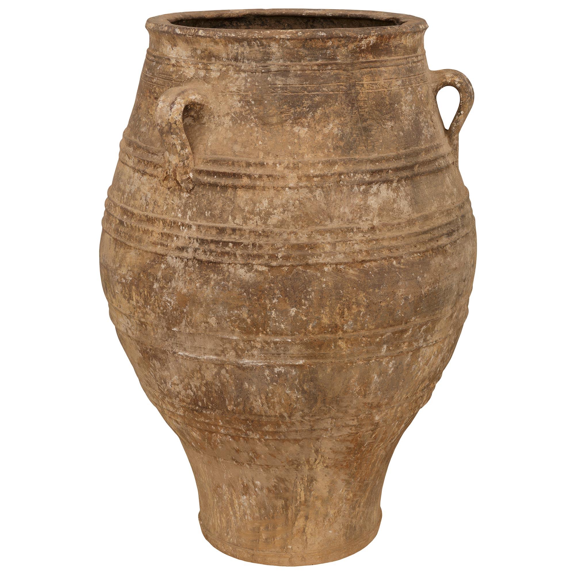 Italian pair of Mediterranean 19th century patinated Terra Cotta olive jars For Sale
