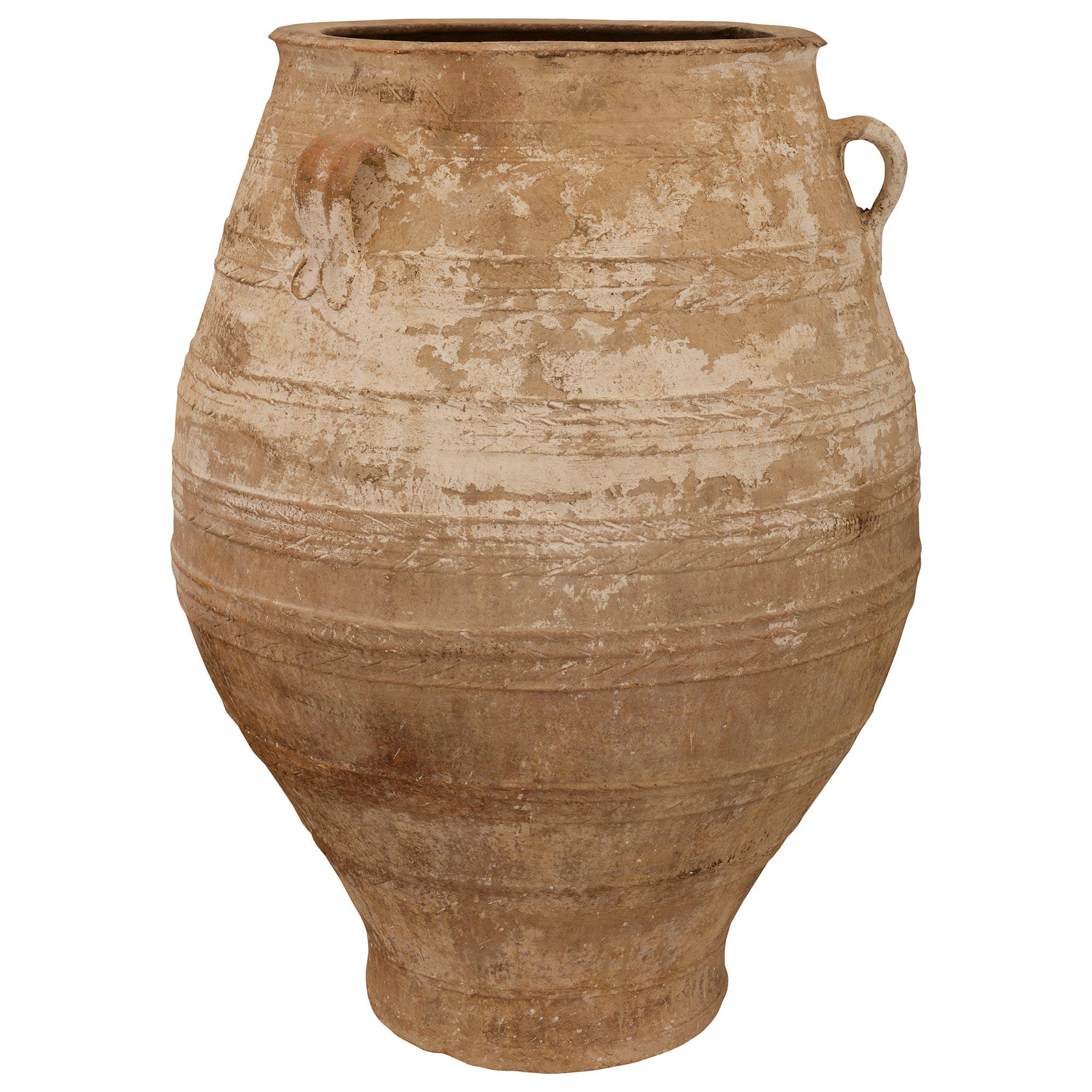 Italian pair of Mediterranean 19th century patinated Terra Cotta olive jars For Sale