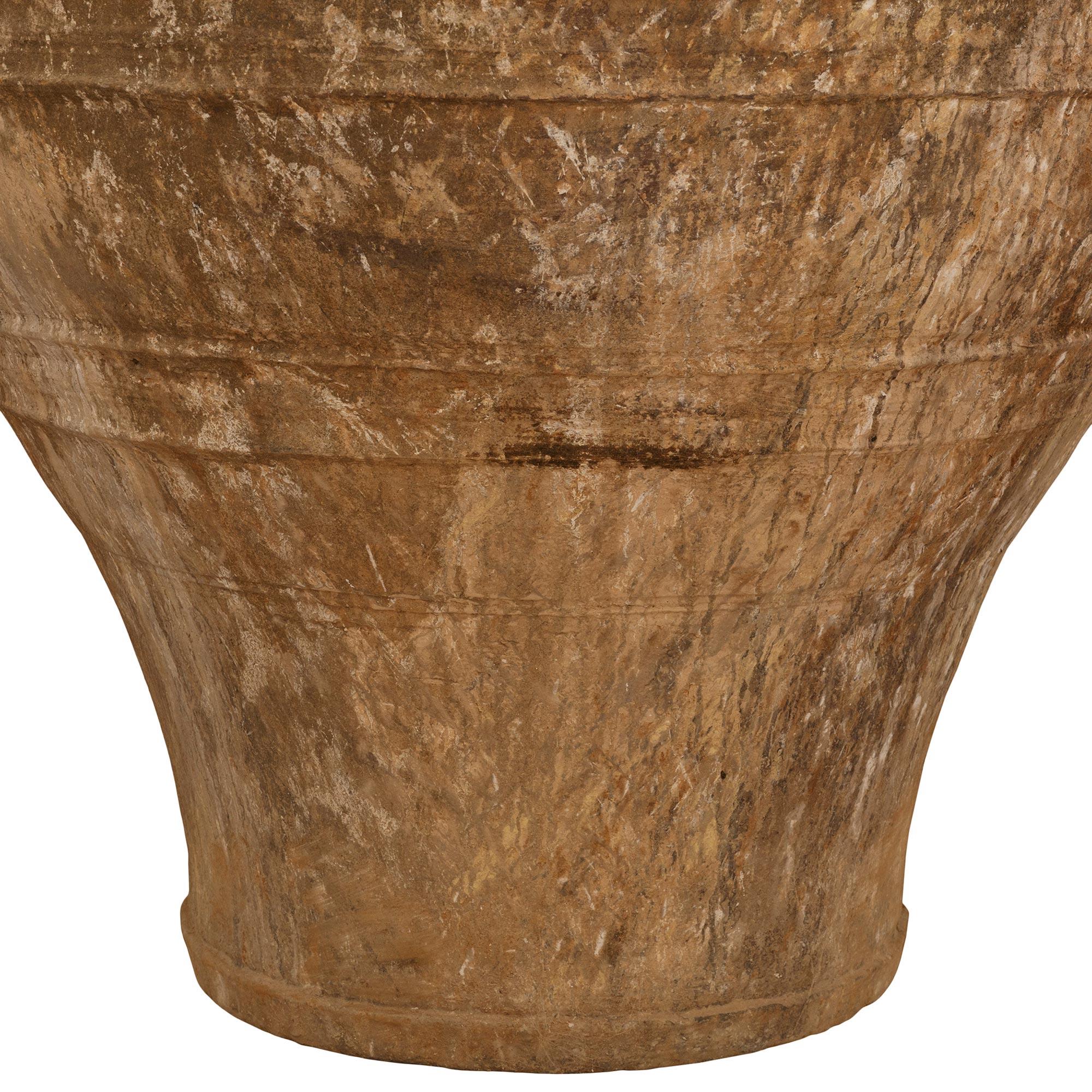 Terracotta pair of Mediterranean 19th century patinated Terra Cotta olive jars For Sale