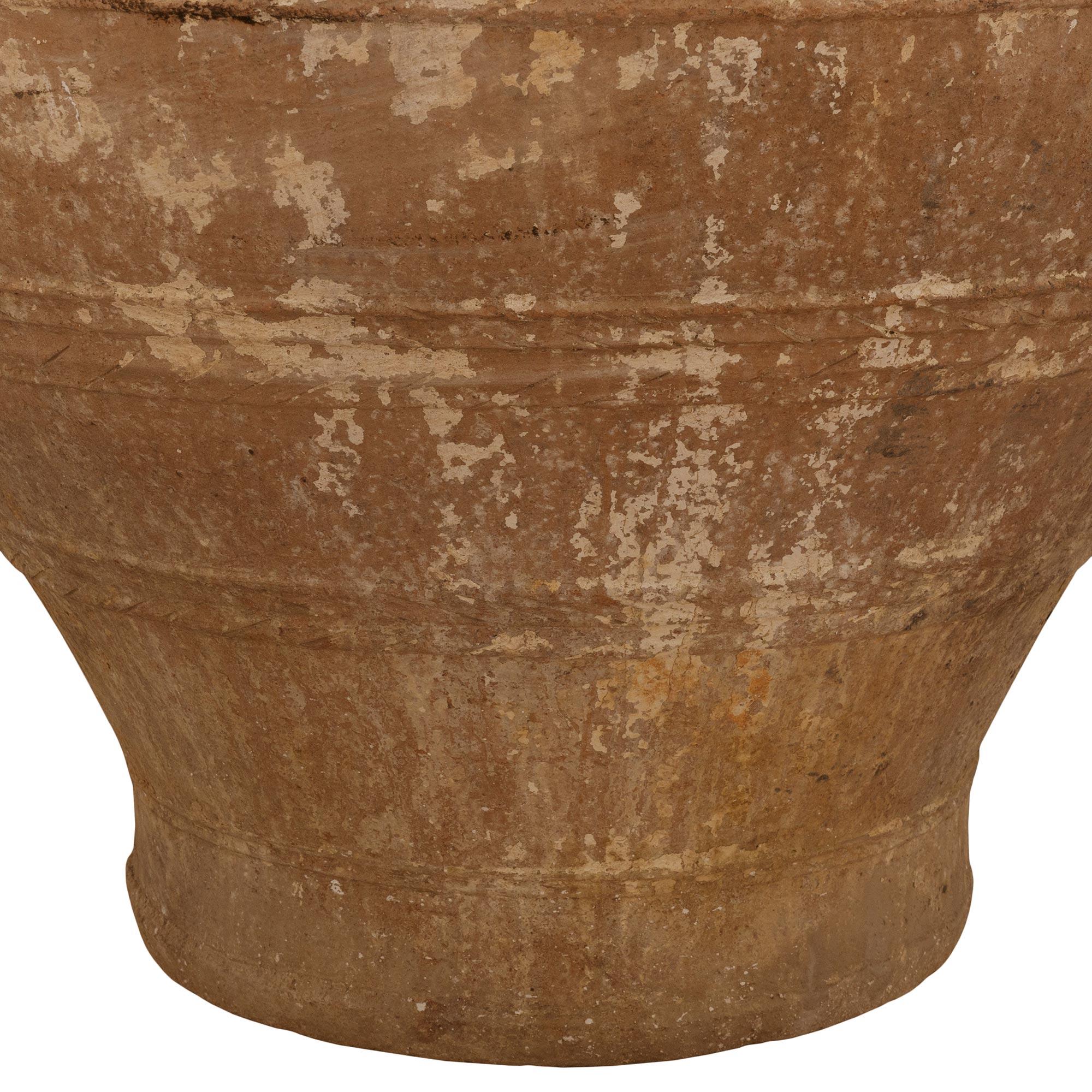 pair of Mediterranean 19th century patinated Terra Cotta olive jars For Sale 1