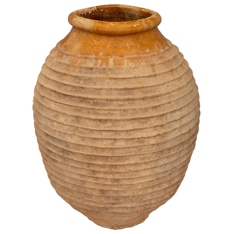 Pair of Mediterranean 19th Century Terra Cotta Olive Jars For Sale at