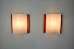 Pair of Mediterranean wall lights, pine and methacrylate, 1980, Spain
