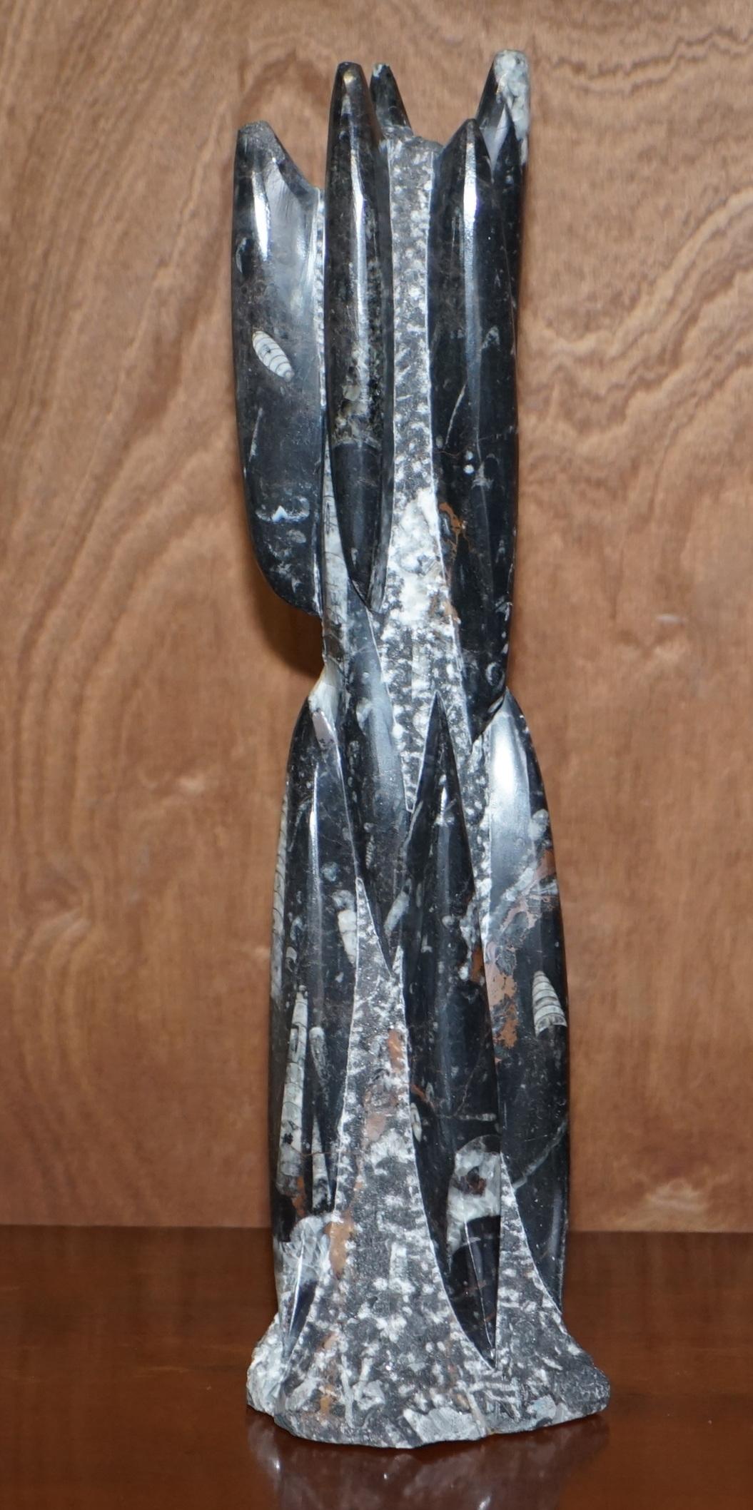 Pair of Medium 395 Million Year Old Fossilized Orthoceras Marble Finish Statues For Sale 6