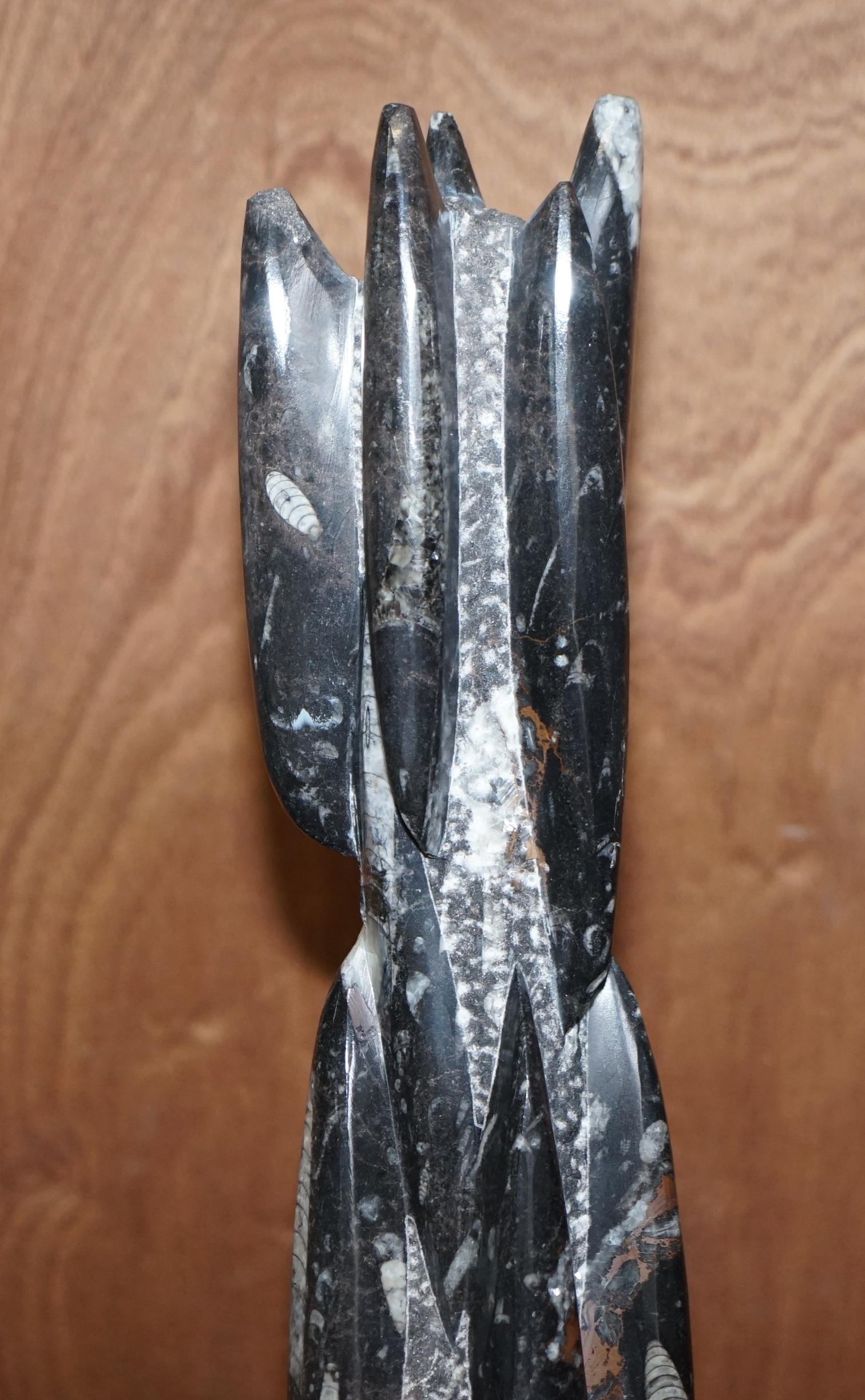 Pair of Medium 395 Million Year Old Fossilized Orthoceras Marble Finish Statues For Sale 7