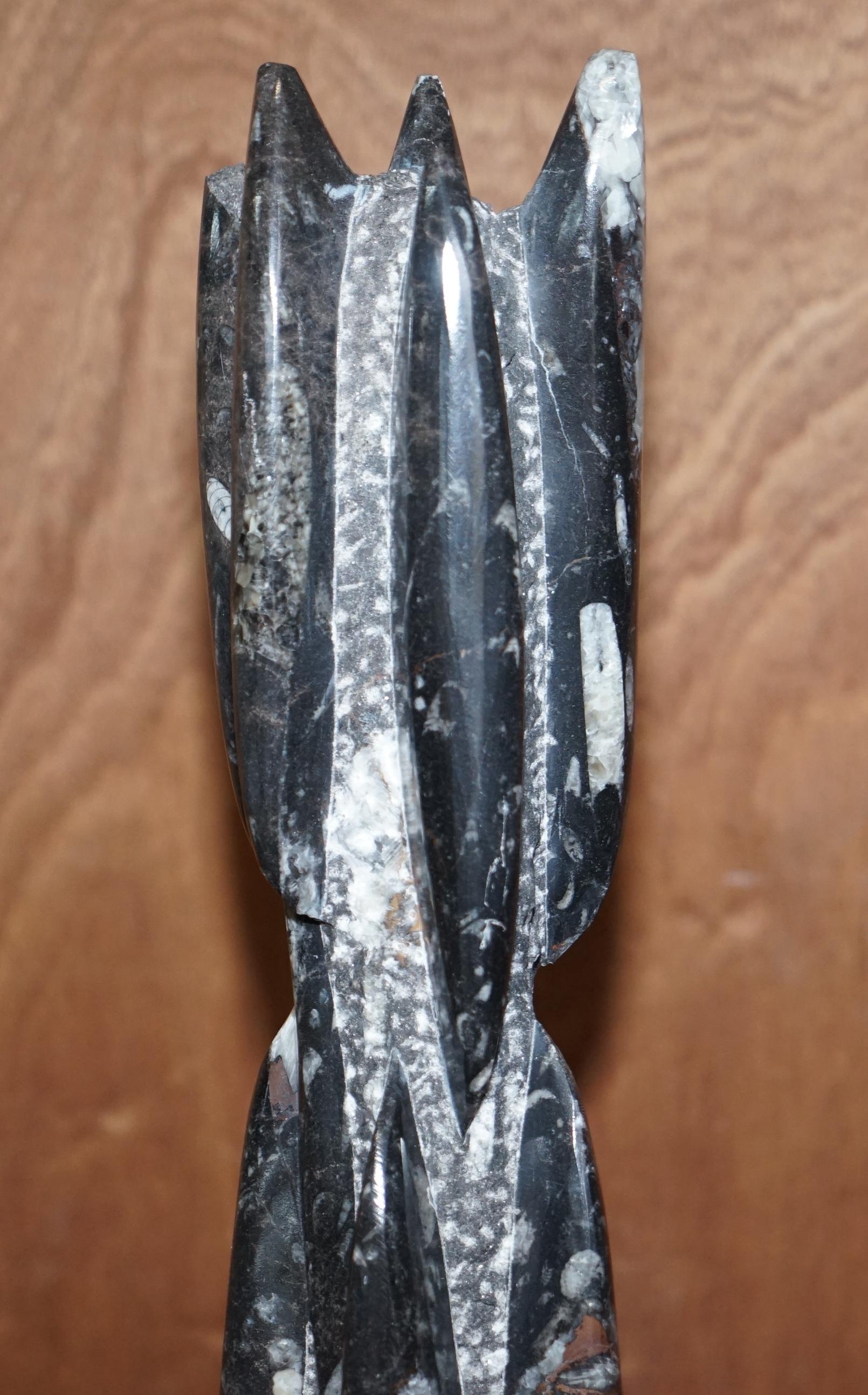 Pair of Medium 395 Million Year Old Fossilized Orthoceras Marble Finish Statues For Sale 10