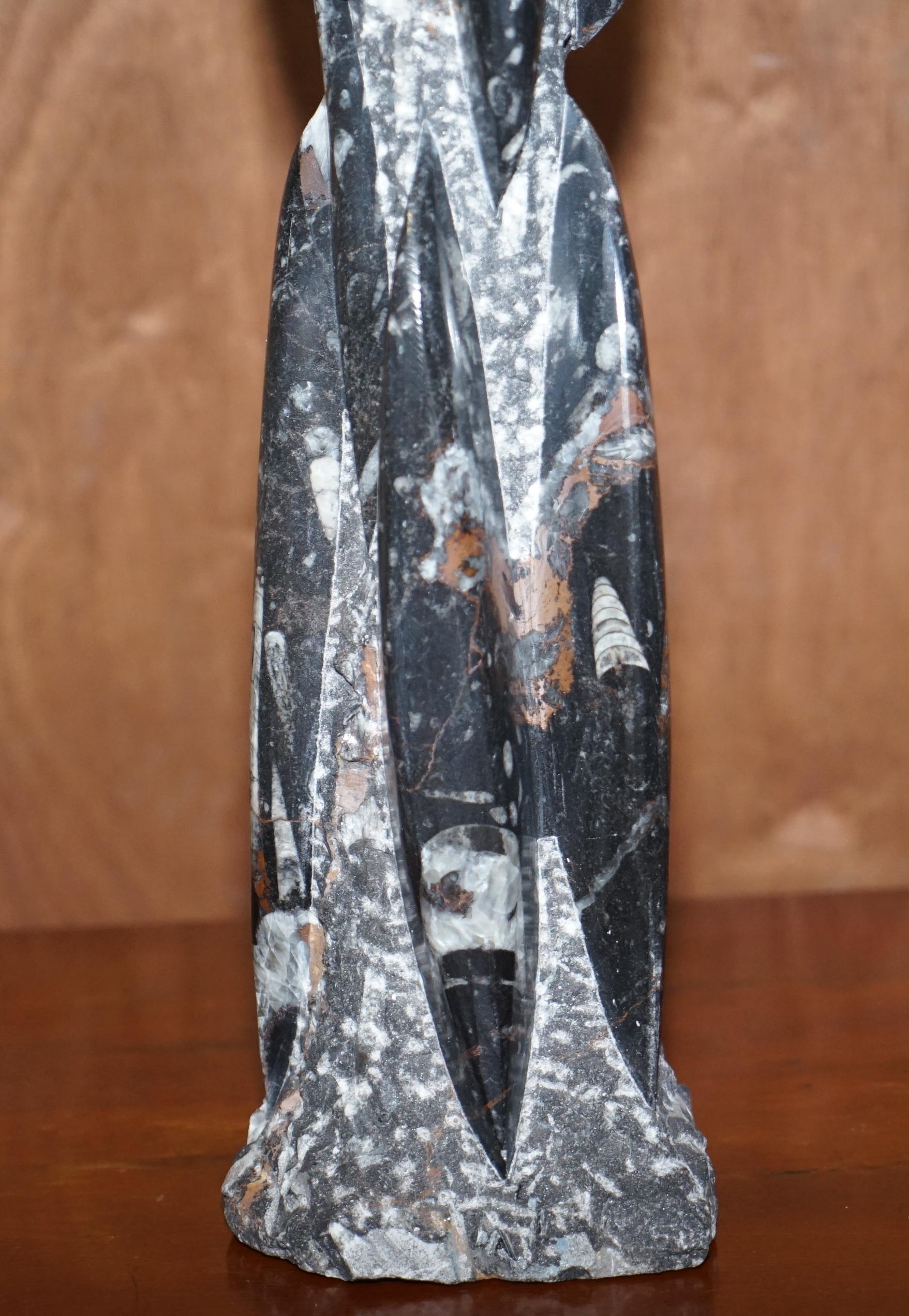 Pair of Medium 395 Million Year Old Fossilized Orthoceras Marble Finish Statues For Sale 11