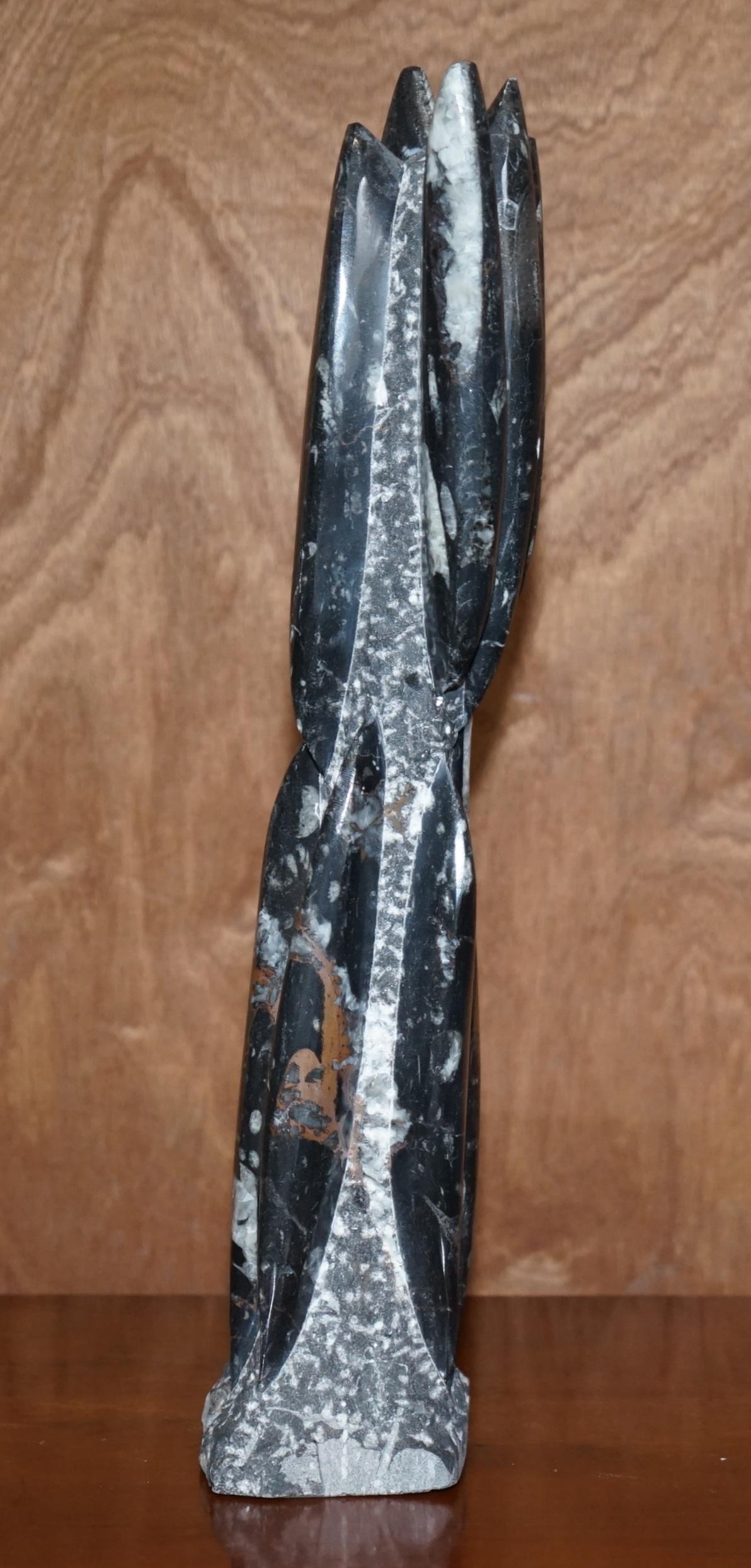 Pair of Medium 395 Million Year Old Fossilized Orthoceras Marble Finish Statues For Sale 12
