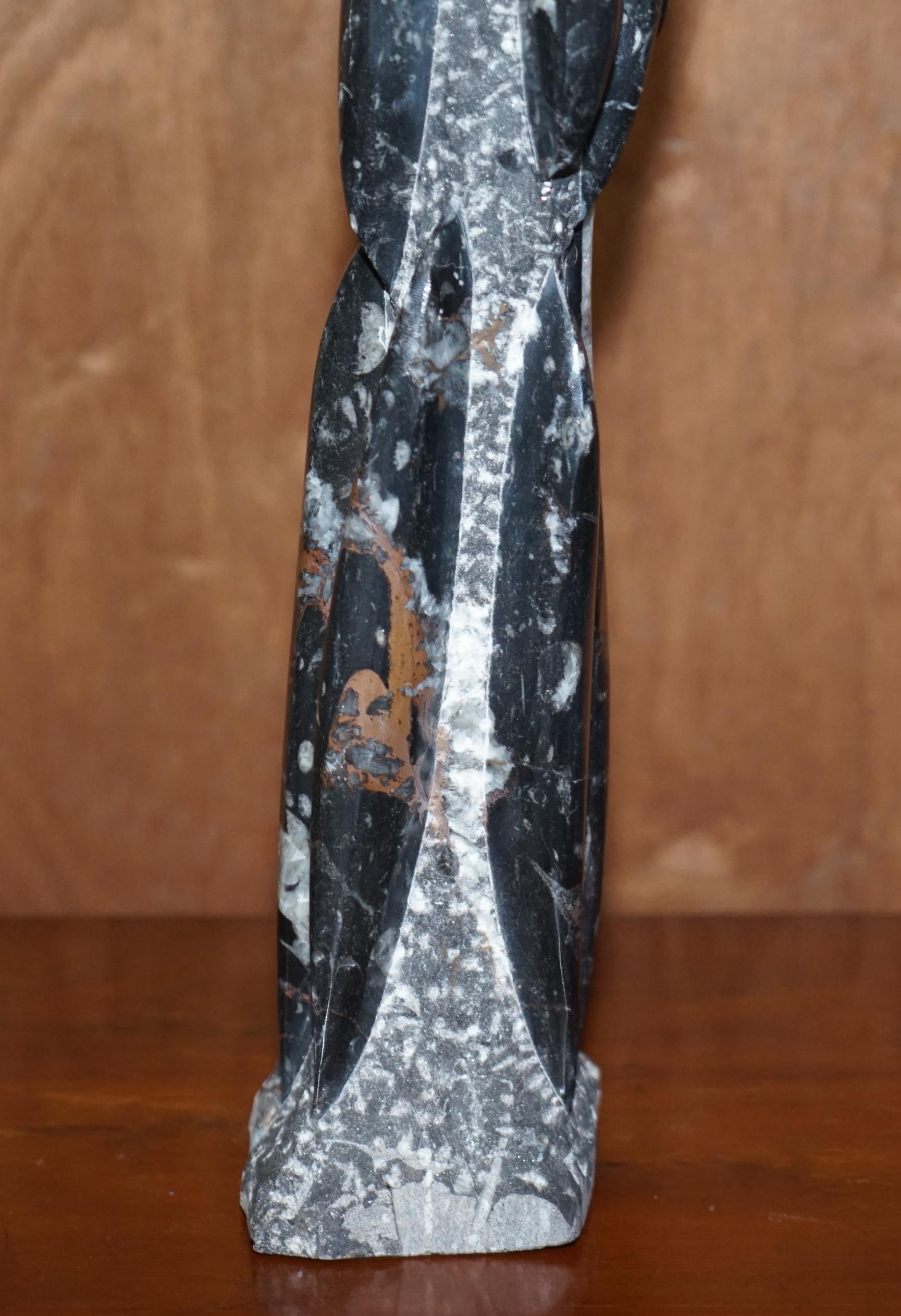 Pair of Medium 395 Million Year Old Fossilized Orthoceras Marble Finish Statues For Sale 13