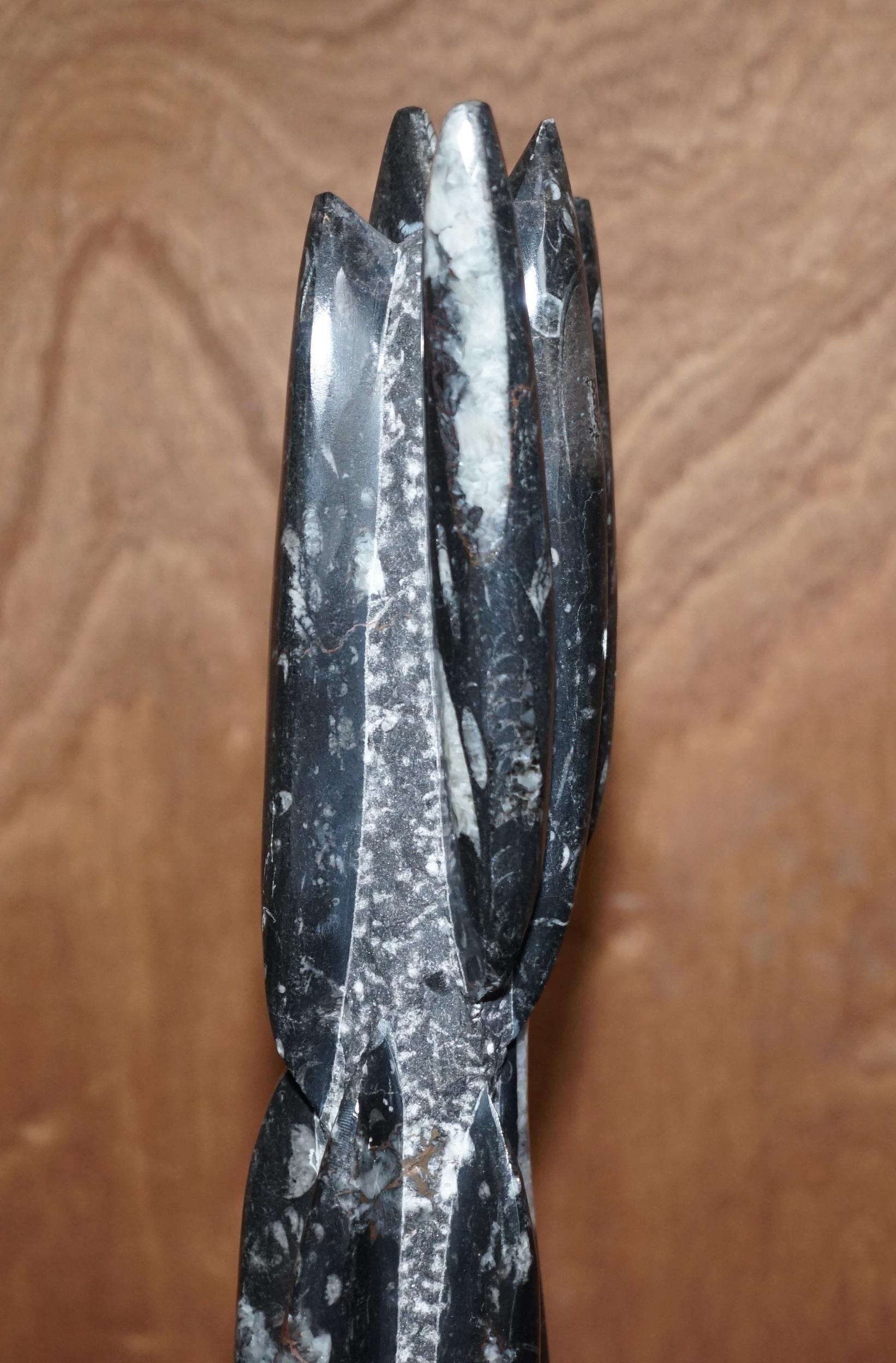 Pair of Medium 395 Million Year Old Fossilized Orthoceras Marble Finish Statues For Sale 14