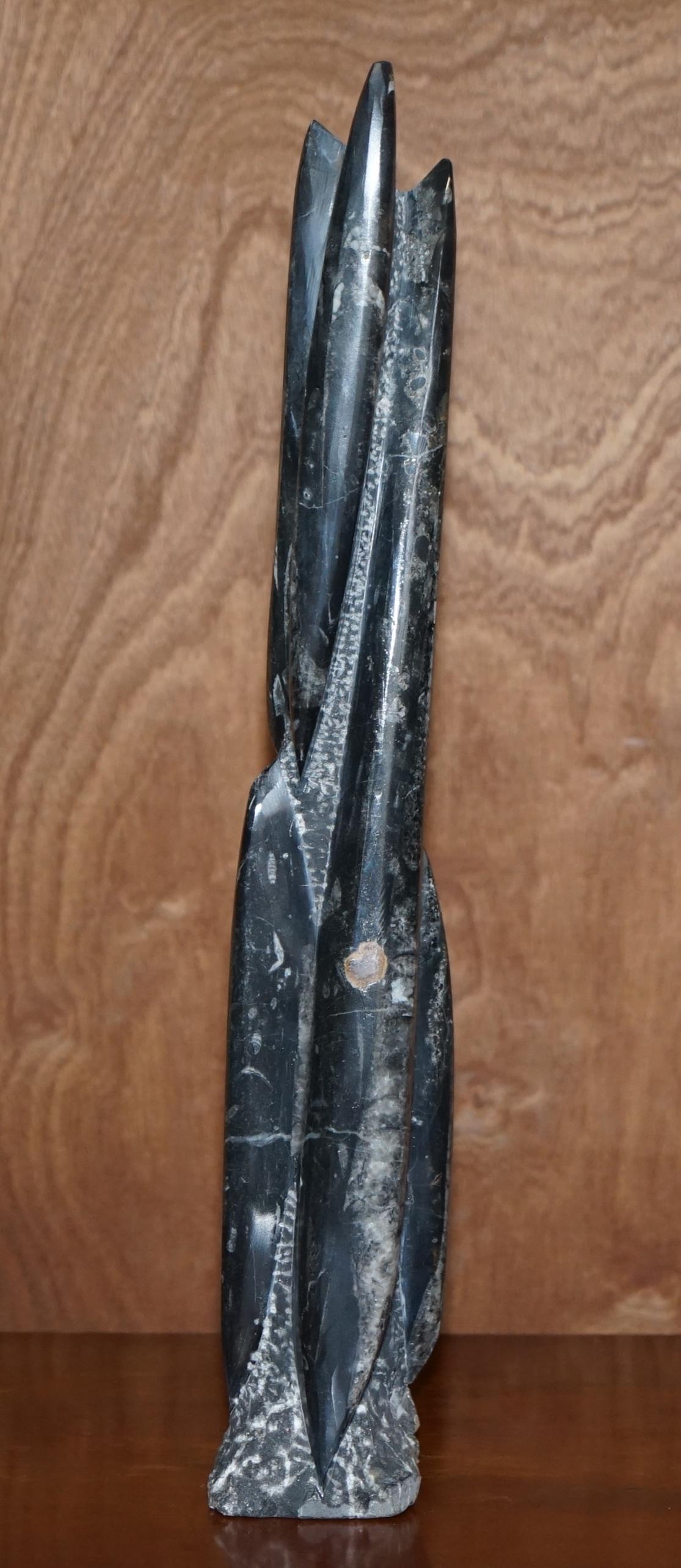Pair of Medium 395 Million Year Old Fossilized Orthoceras Marble Finish Statues For Sale 2