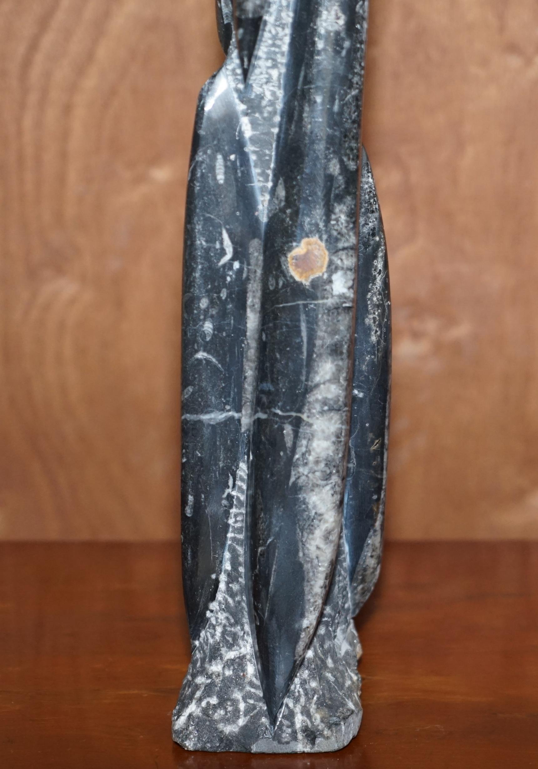Pair of Medium 395 Million Year Old Fossilized Orthoceras Marble Finish Statues For Sale 3