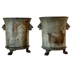 Pair of Medium Cast Iron Jardinières de Rouen with Lions' Paw Feet (Urns)