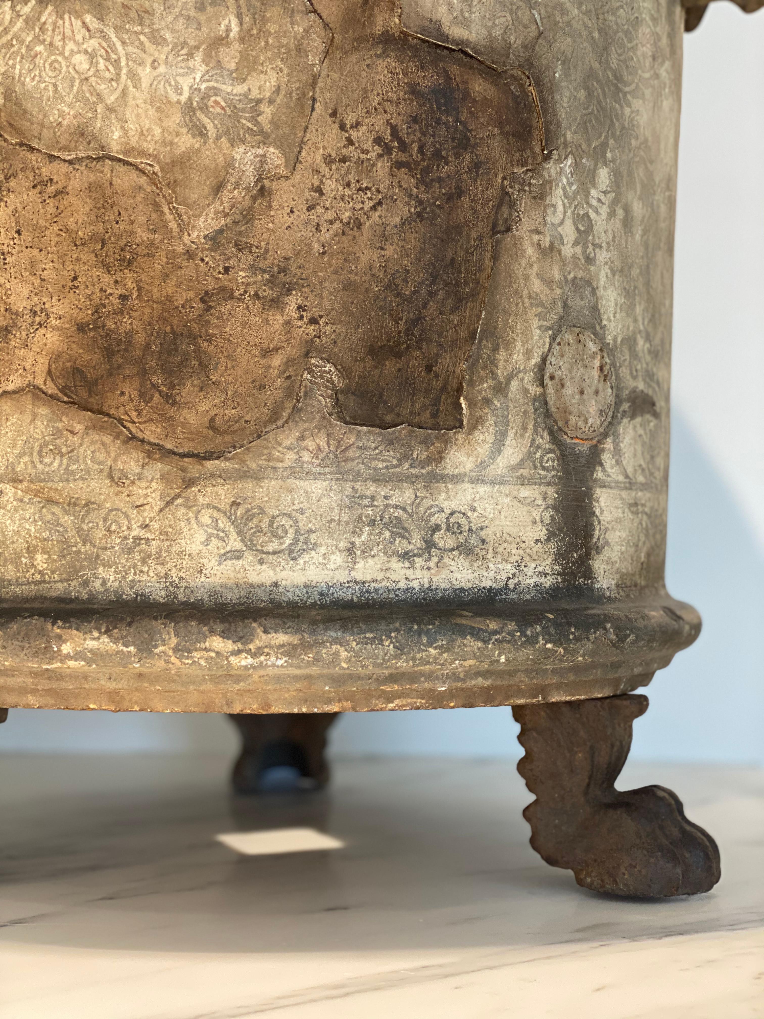 Late 19th Century Pair of Medium Cast Iron Jardinières de Rouen with Lions' Paw Feet (Urns)