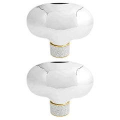 Pair of Medium Contemporary Silver Metal Shagreened Glass Vase
