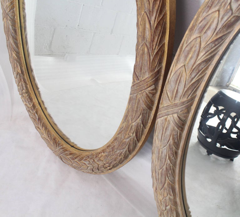 Pair of Medium Large Oval Gold Gild Leaf Pattern Frame Mirrors For Sale ...