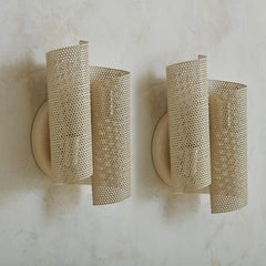 Pair of Medium Perforated Metal Sconces in the Style of Mathieu Matégot