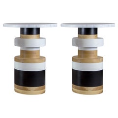 Pair of Medium Sass Bedside Tables from Souda, Small Marble Top, Made to Order