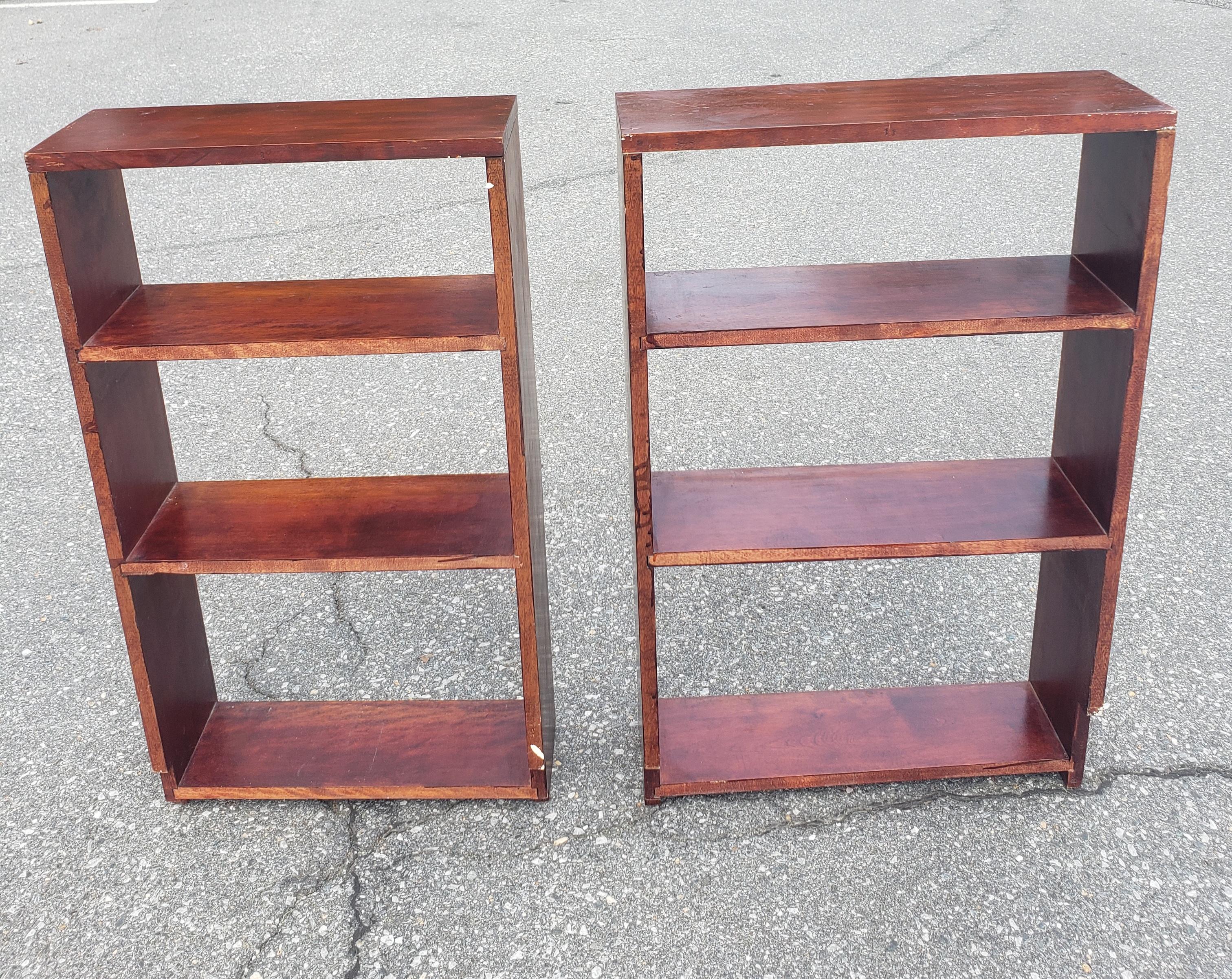 Stained Pair of Medium Size Solid Cherry Open Bookcases For Sale