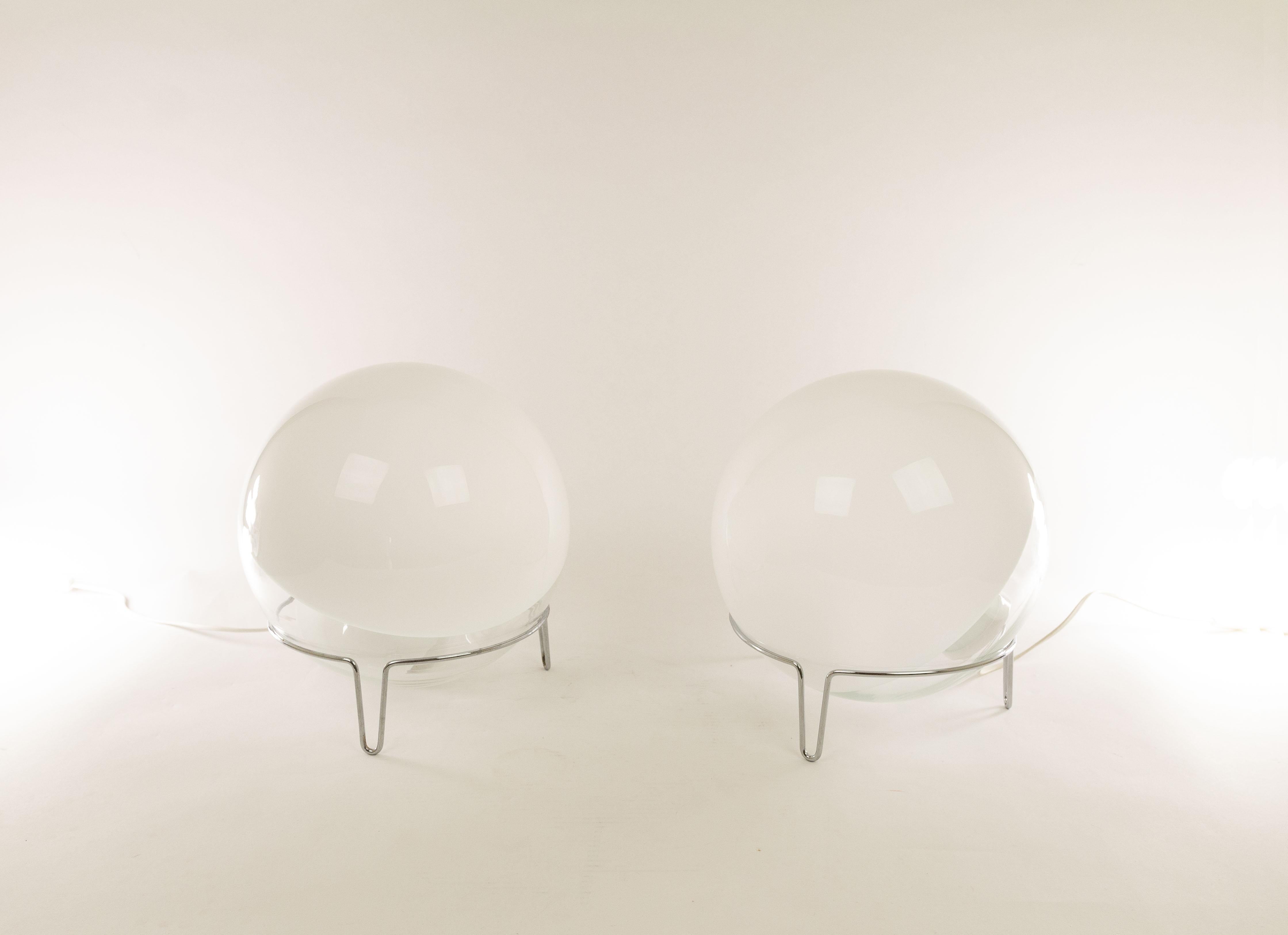 Mid-Century Modern Pair of Medium Sized Glass Table Lamps by Angelo Mangiarotti for Skipper, 1980s