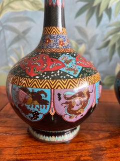 Pair of Meiji Era early 20th Century Bottle Shape Cloisonné Vases