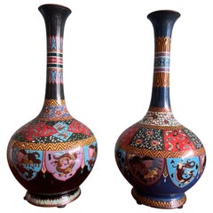 Pair of Meiji Era early 20th Century Bottle Shape Cloisonné Vases