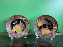 Pair of Meiji Japanese Cloisonne Enamel Plates Goto School Lotus and Insects