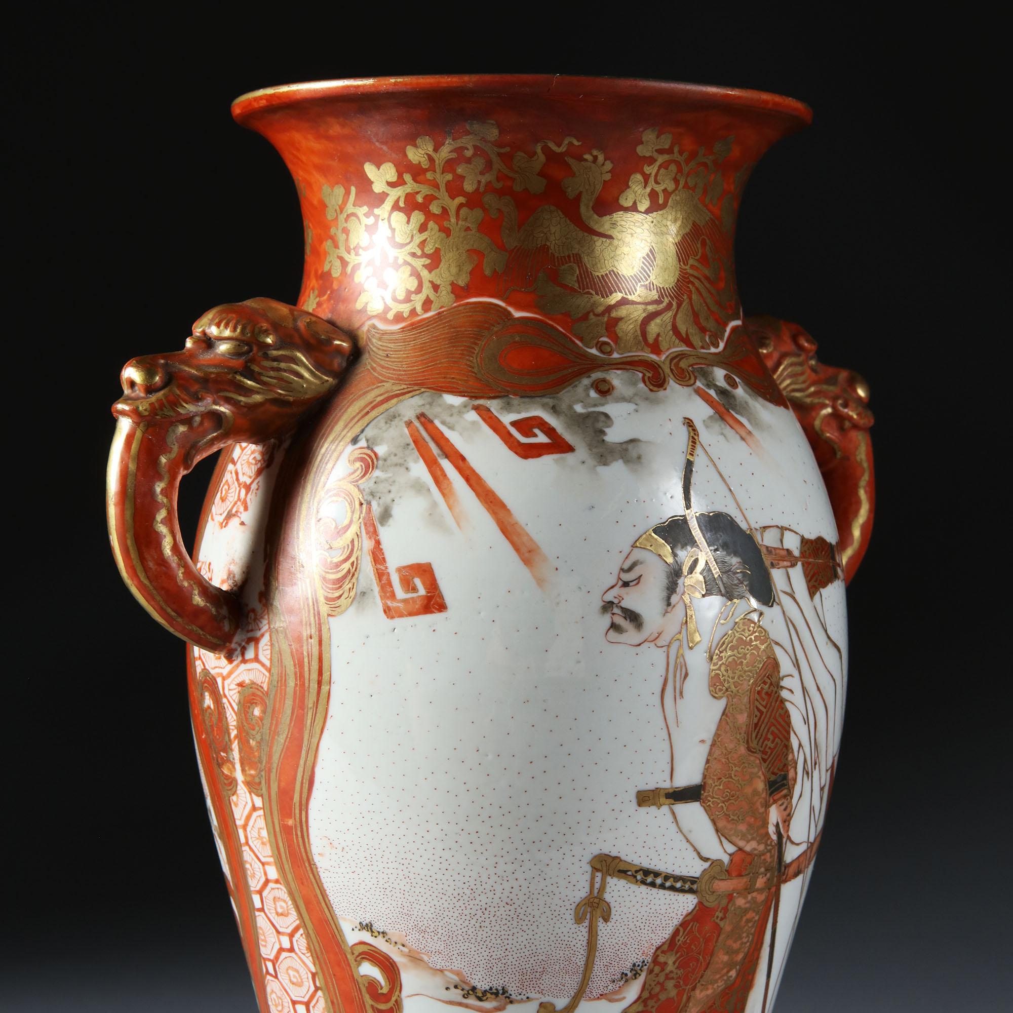 Pair of Meiji Japanese Satsuma Porcelain Lamps with Samurai 5
