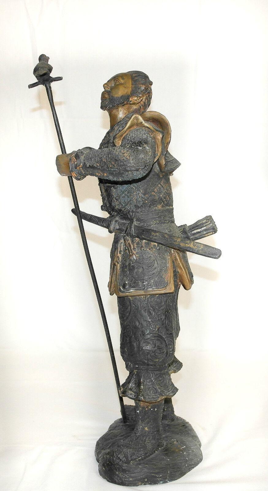 Bronze PAIR OF MEIJI PERiOD (1868-1912) JAPANESE HAYABUSA BRONZE SAMURAI WARRIOR STATUE