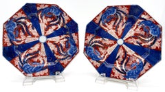 Pair of Meiji Period Fukagawa Octagonal Swirling Phoenix Motif Plates