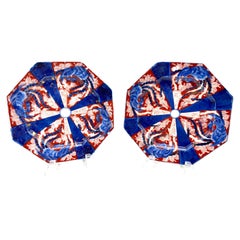 Pair of Meiji Period Fukagawa Octagonal Swirling Phoenix Motif Plates