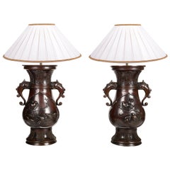 Pair of Meiji Period Japanese Bronze Vases / Lamps