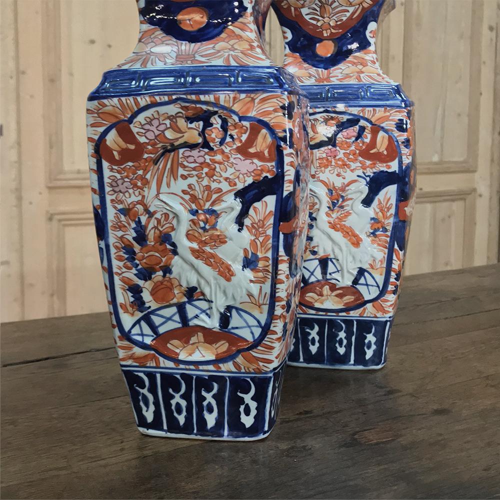 Pair of Meiji Period Japanese Imari Porcelain Vases 1