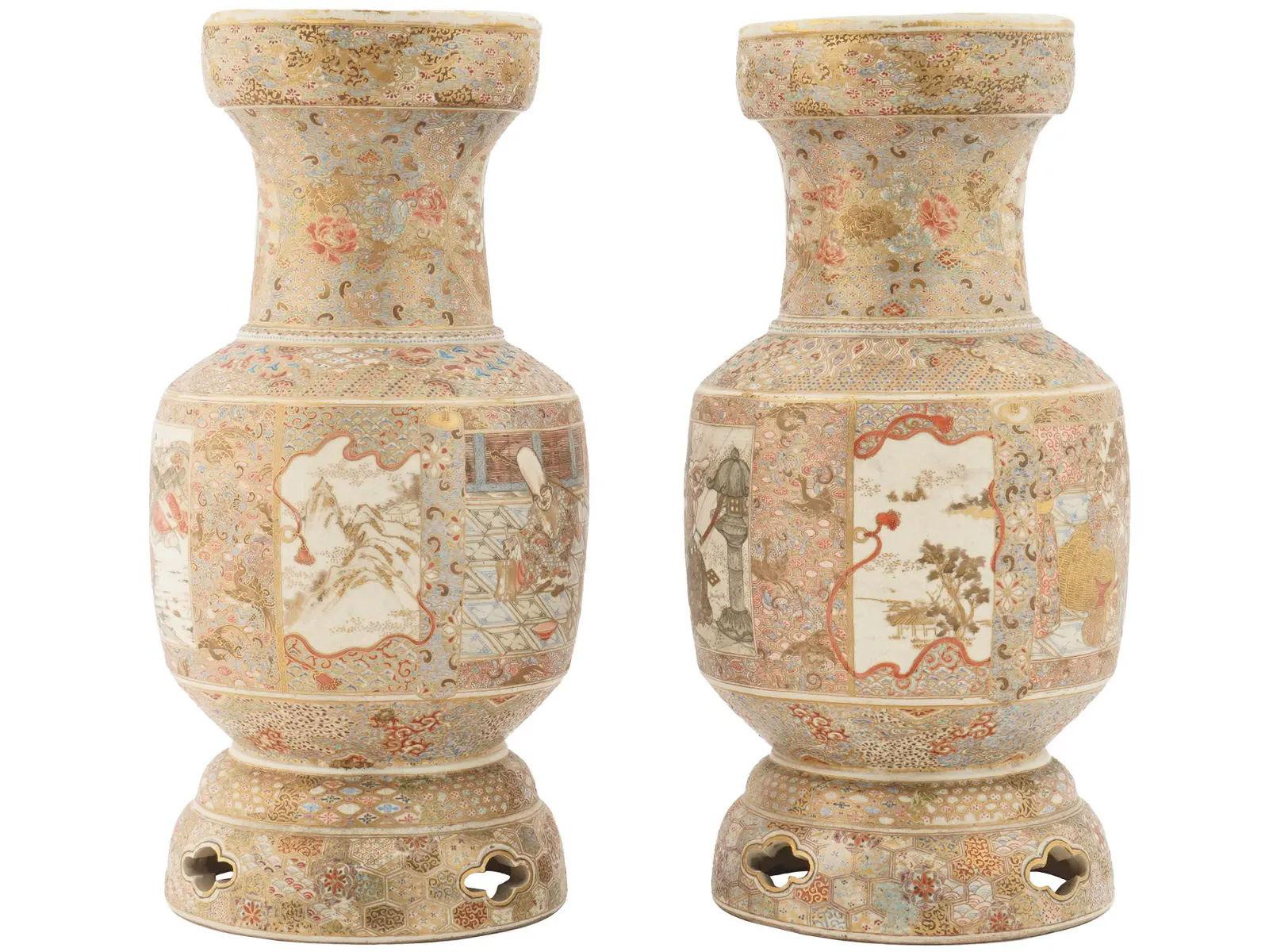 Pair of very fine quality early Meiji period Japanese Satsuma vases.
