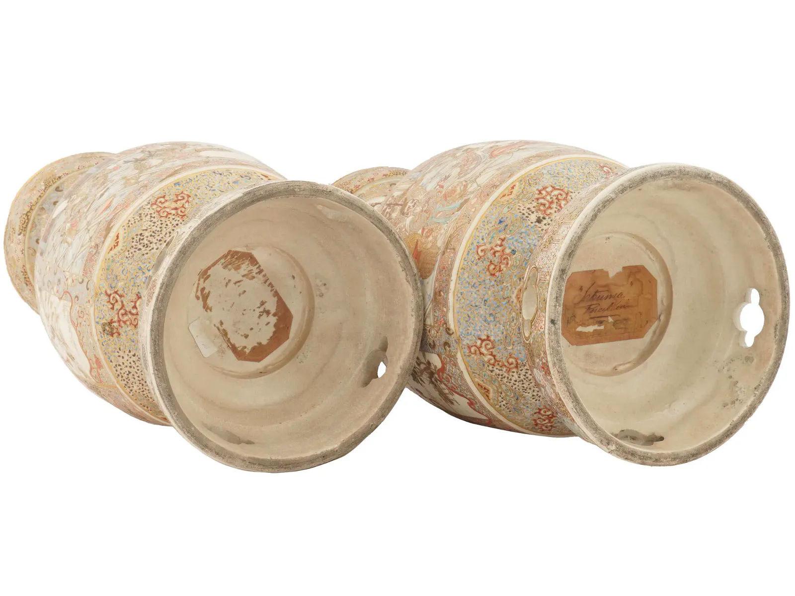Ceramic Pair of Meiji Period Japanese Satsuma Vases For Sale
