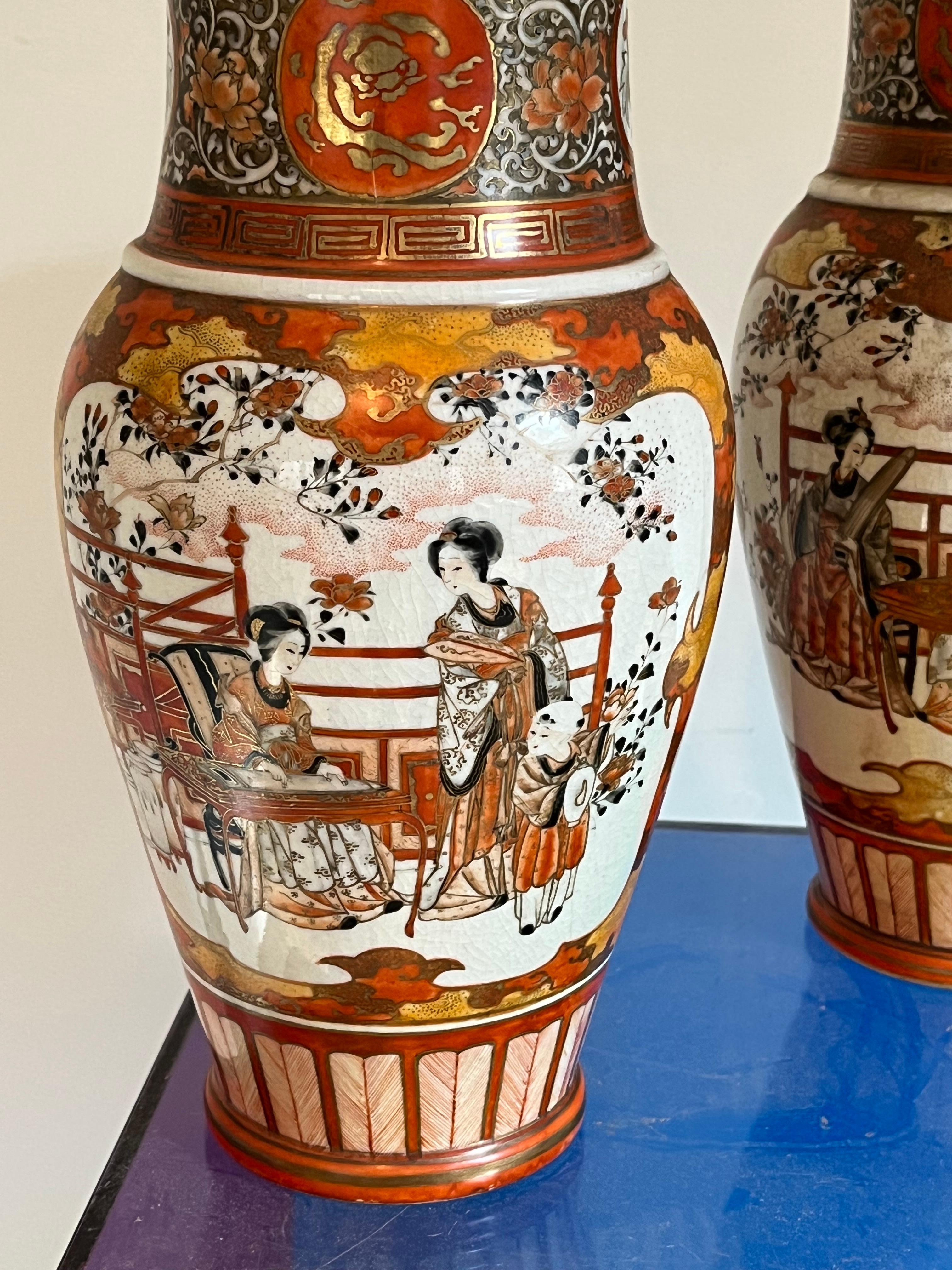 Japanese Pair of Meiji Period Kutani Vases For Sale