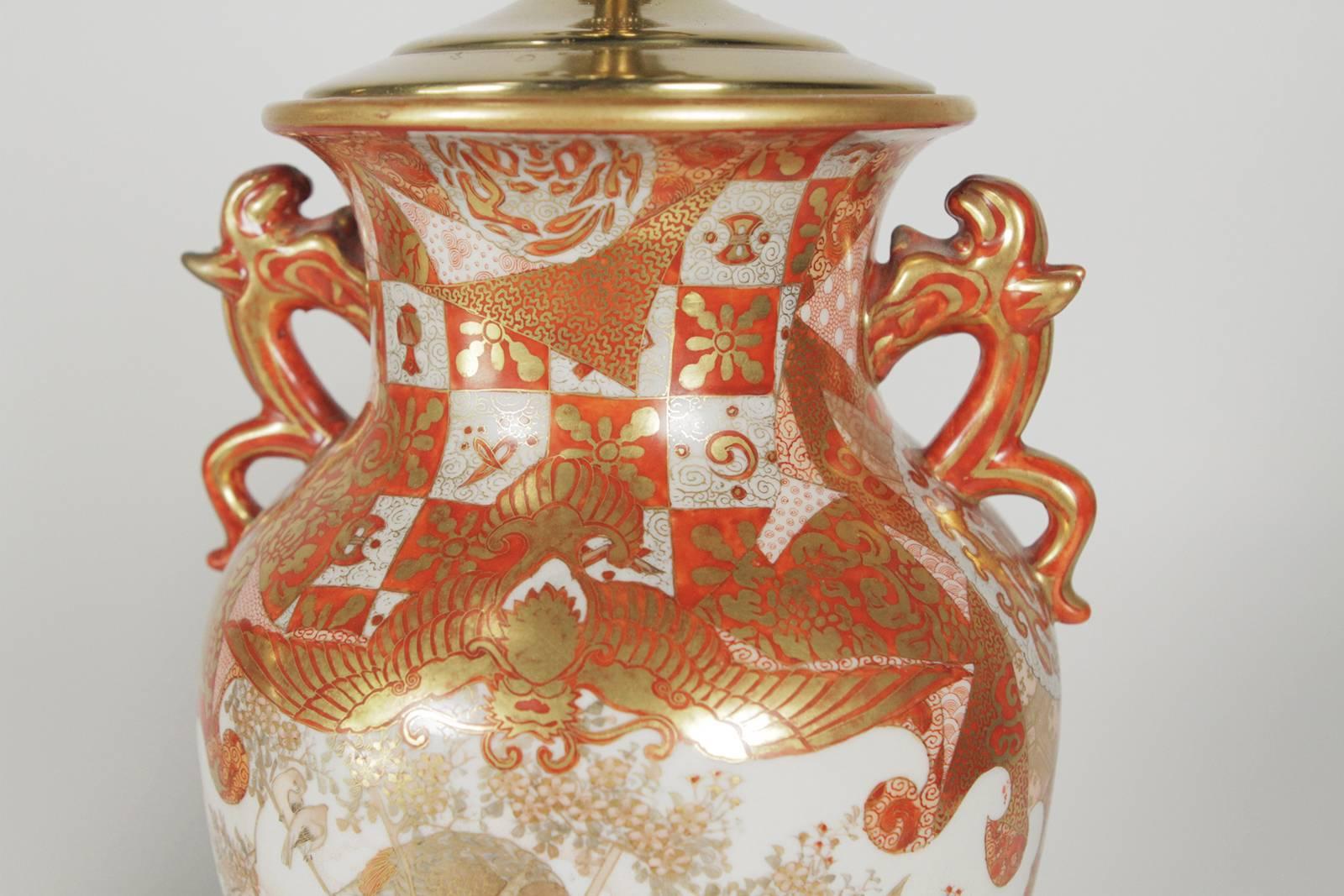 Japanese Pair of Meiji Period Kutani Vases, Now as Lamps