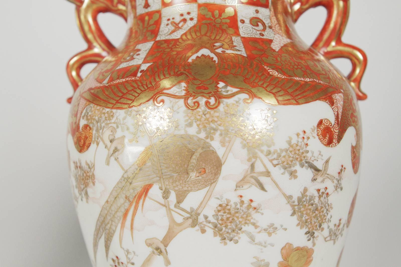 Pair of Meiji Period Kutani Vases, Now as Lamps In Excellent Condition In Lambertville, NJ