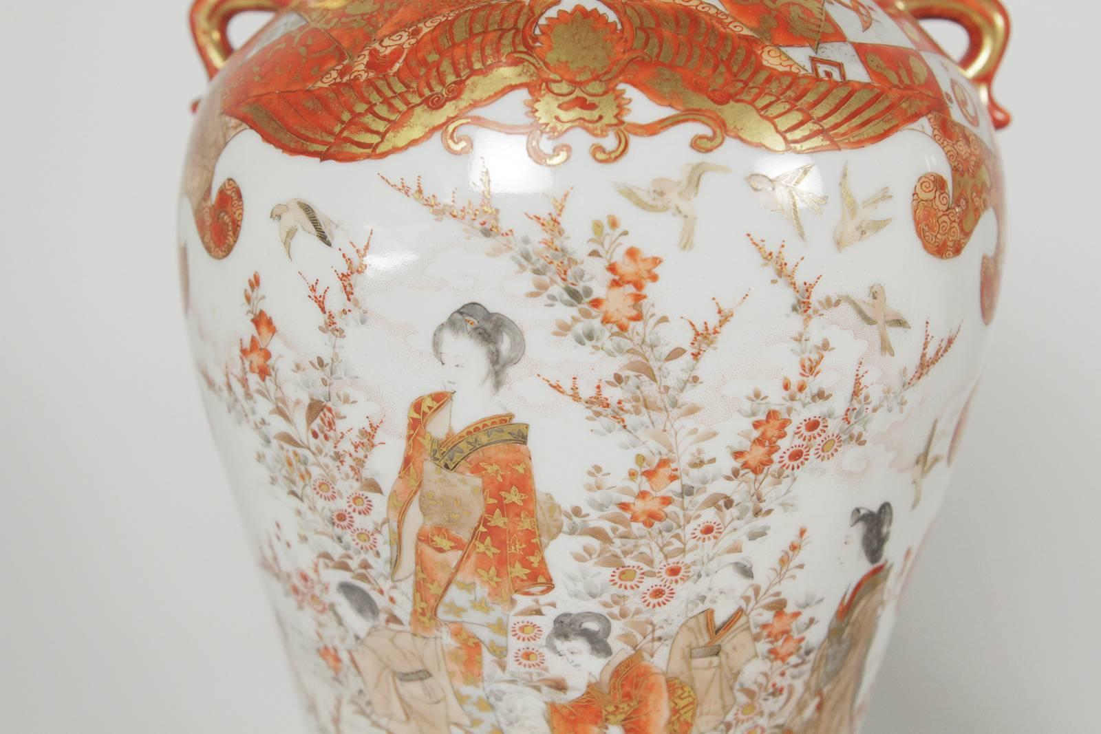 Late 19th Century Pair of Meiji Period Kutani Vases, Now as Lamps