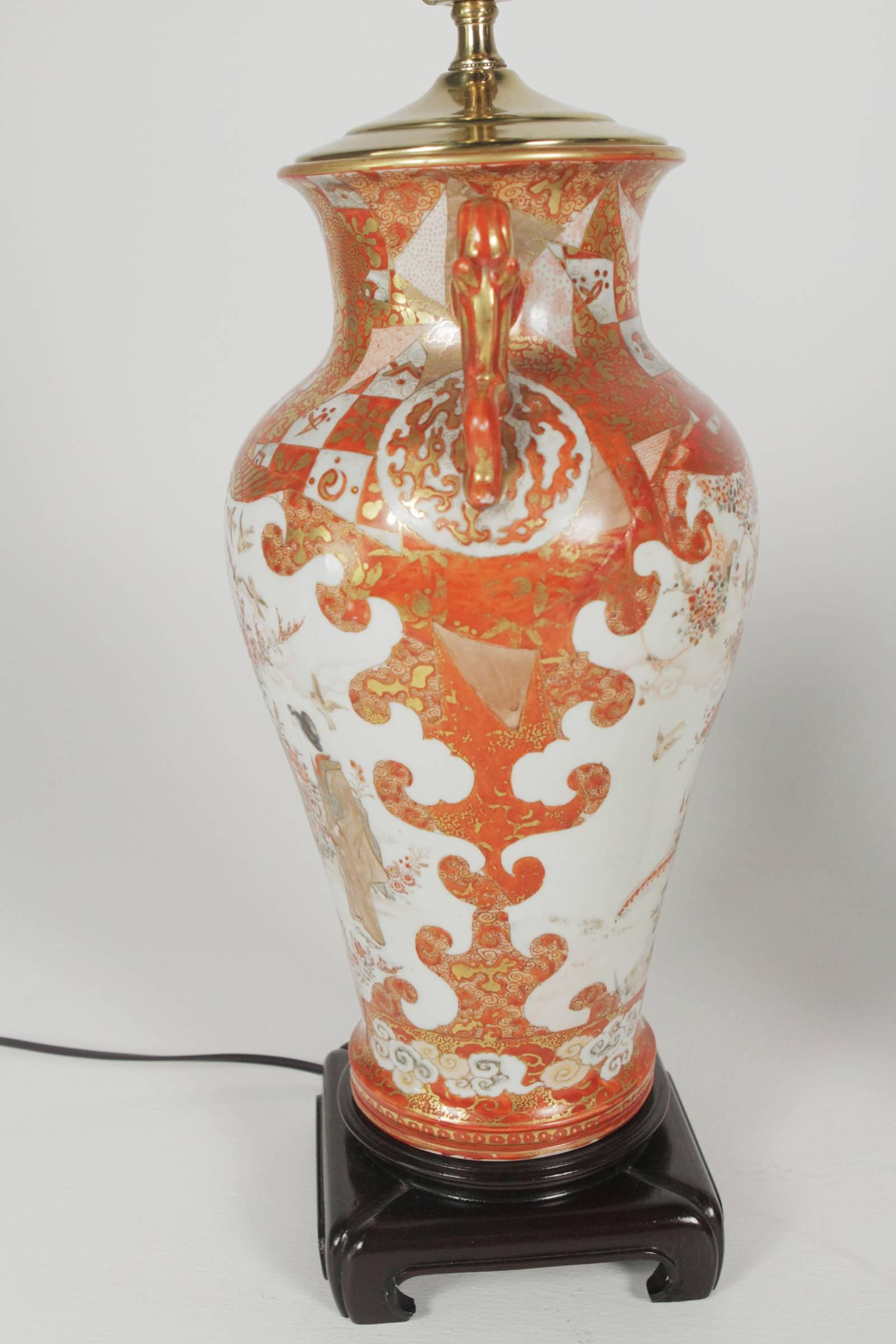 Silk Pair of Meiji Period Kutani Vases, Now as Lamps