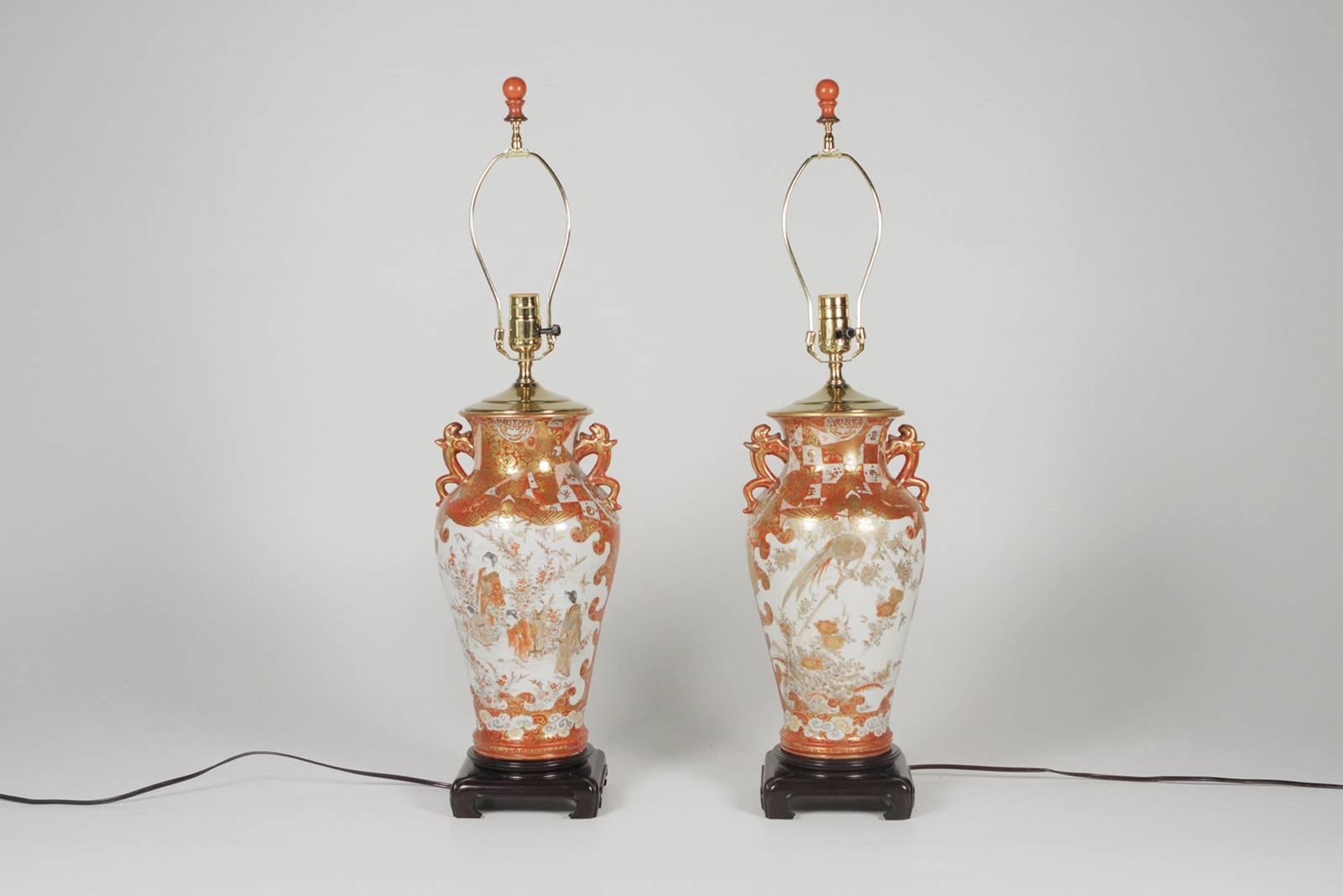 Pair of Meiji Period Kutani Vases, Now as Lamps 1