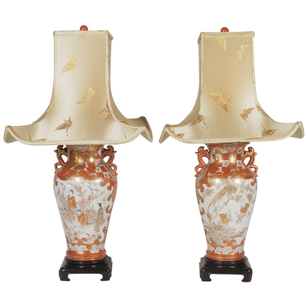 Pair of Meiji Period Kutani Vases, Now as Lamps