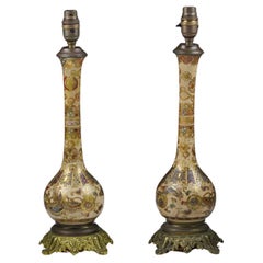 Antique Pair of Meiji Period Satsuma Bottle Vase as Lamps
